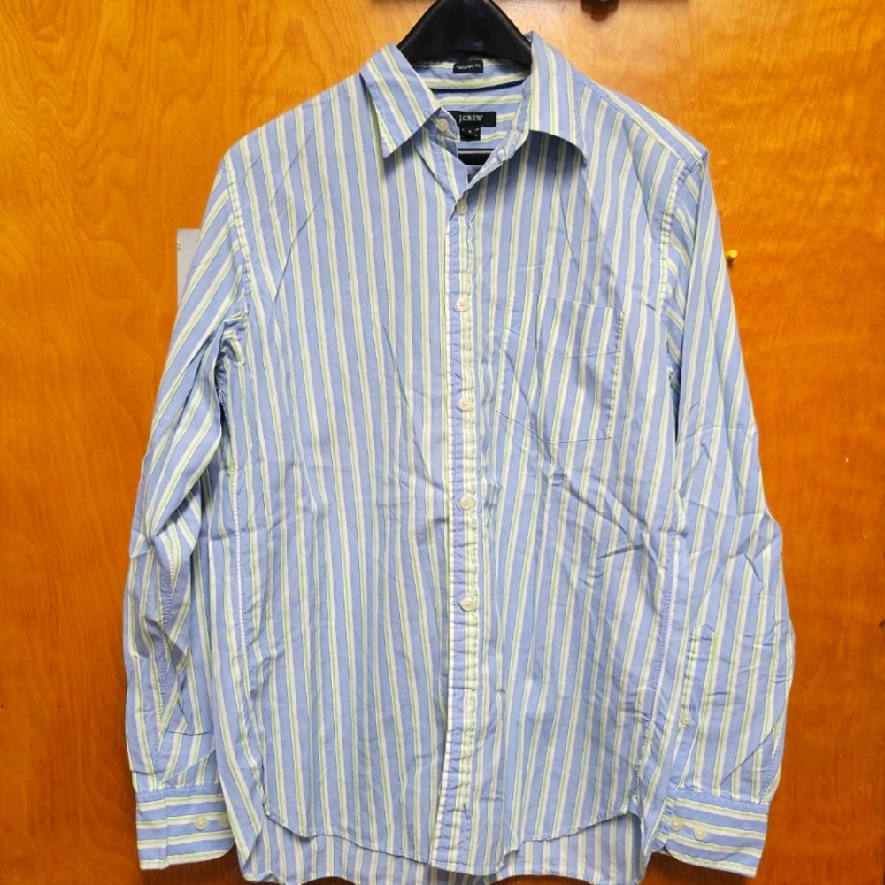 J. Crew Mens Button Down Casual Long Sleeve Shirt-Medium Blue and Green